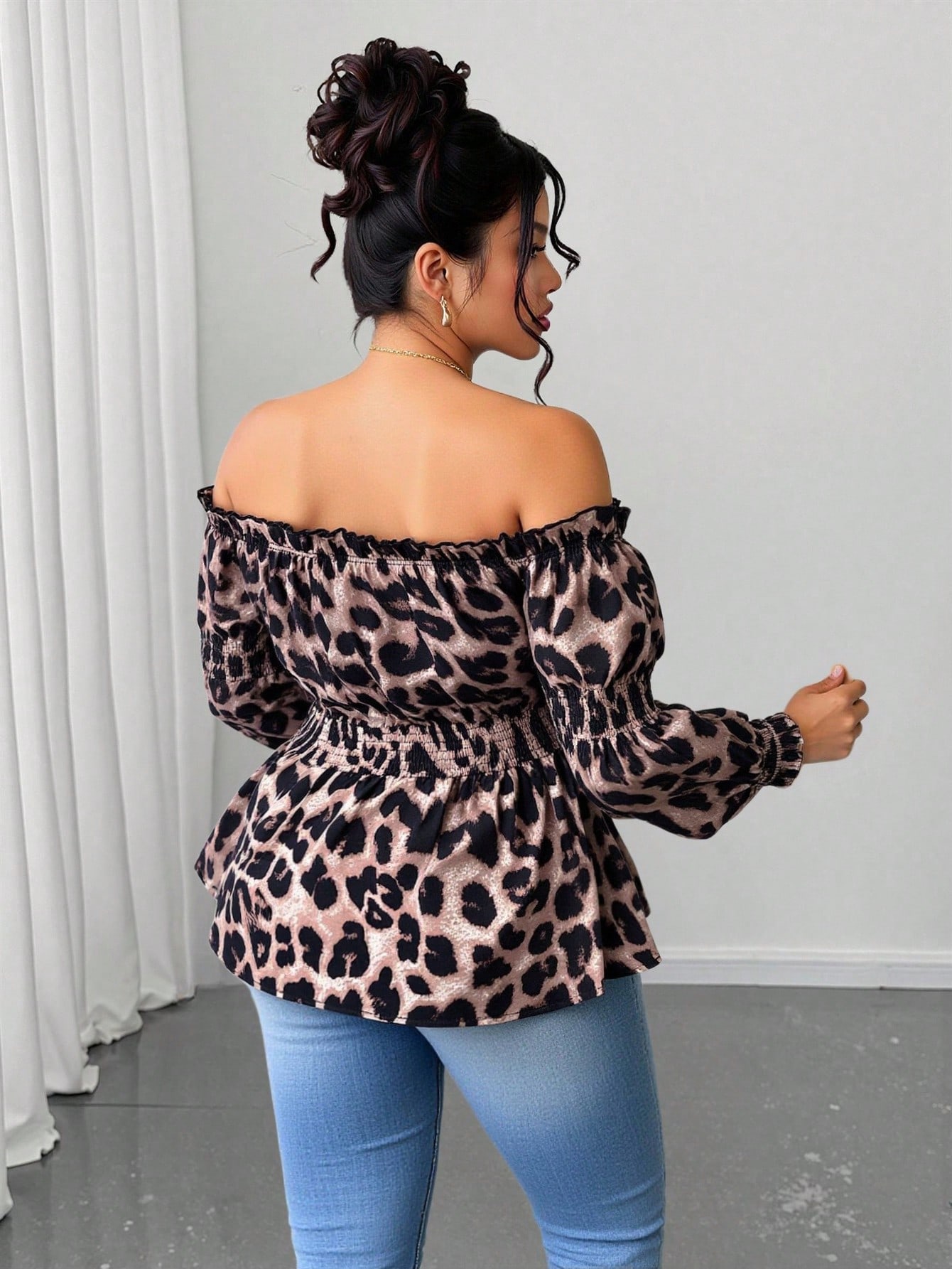 Plus-Size Damen Bluse mit Leop – Blouse Off Shoulder Bewertung und Preis