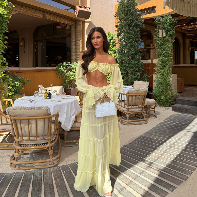 Urlaubs-Chic Gelbes Maxirock-S – Blouse Off Shoulder Bewertung und Preis