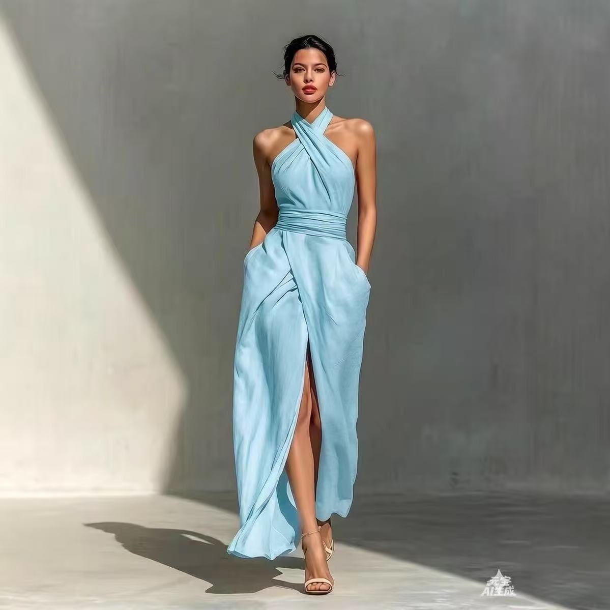 Schickes, einfarbiges, langes  – Maxi Dress Halter Bewertung und Preis