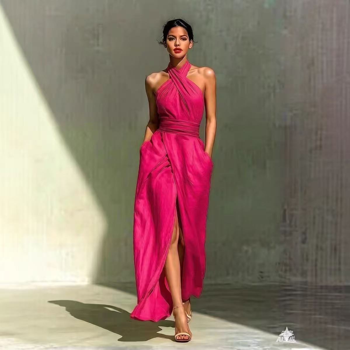 Schickes, einfarbiges, langes  – Maxi Dress Halter Bewertung und Preis