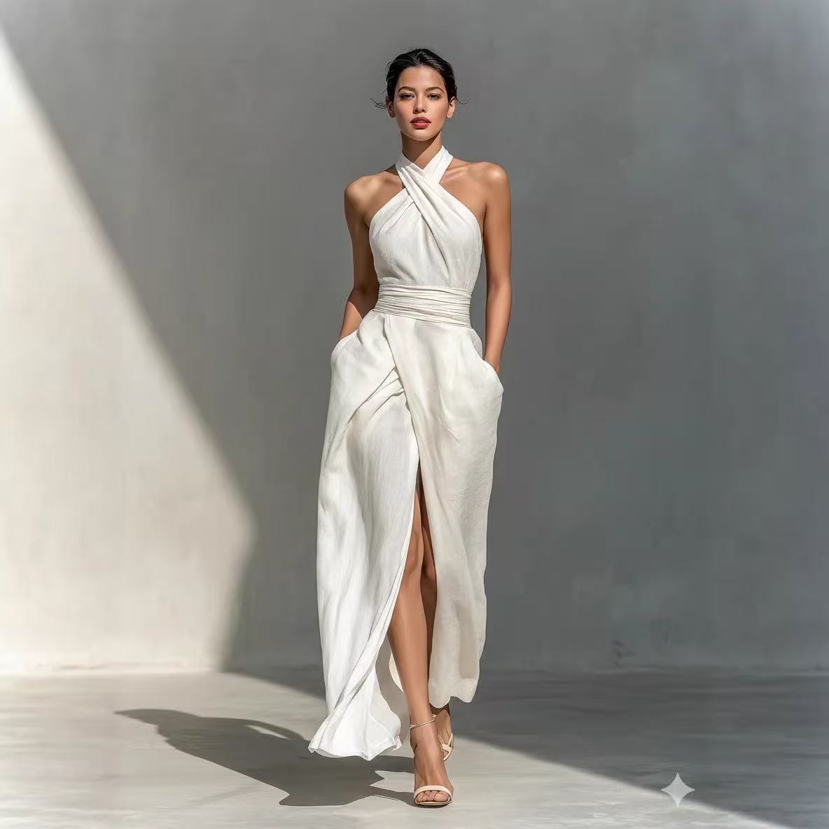 Schickes, einfarbiges, langes  – Maxi Dress Halter Bewertung und Preis
