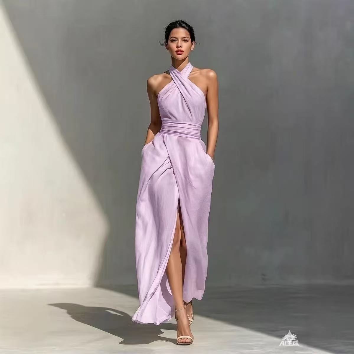 Schickes, einfarbiges, langes  – Maxi Dress Halter Bewertung und Preis
